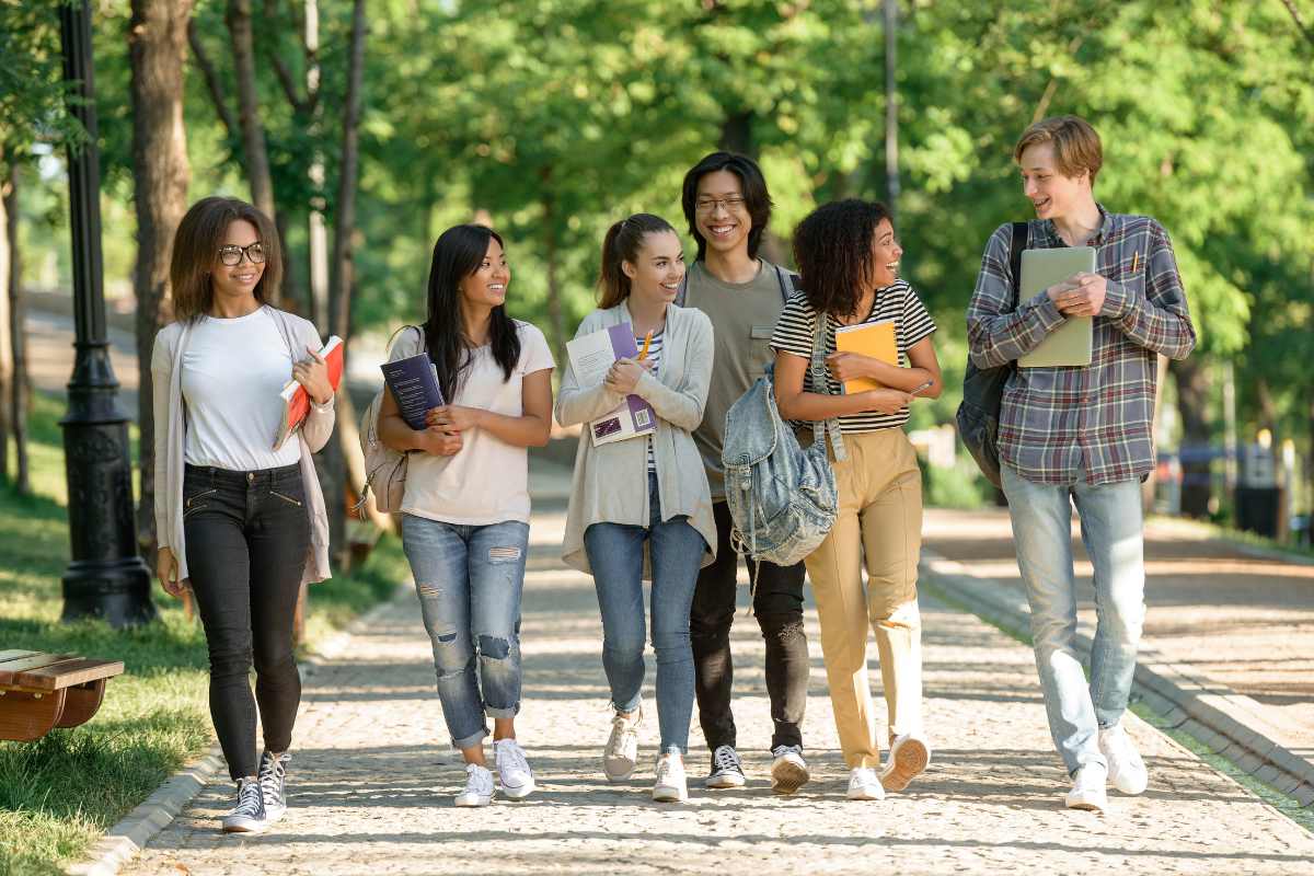 Students Walking On College Campus